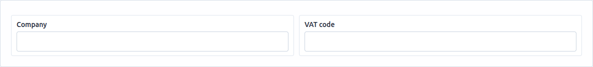 The builder canvas with two fields, Company and VAT code.